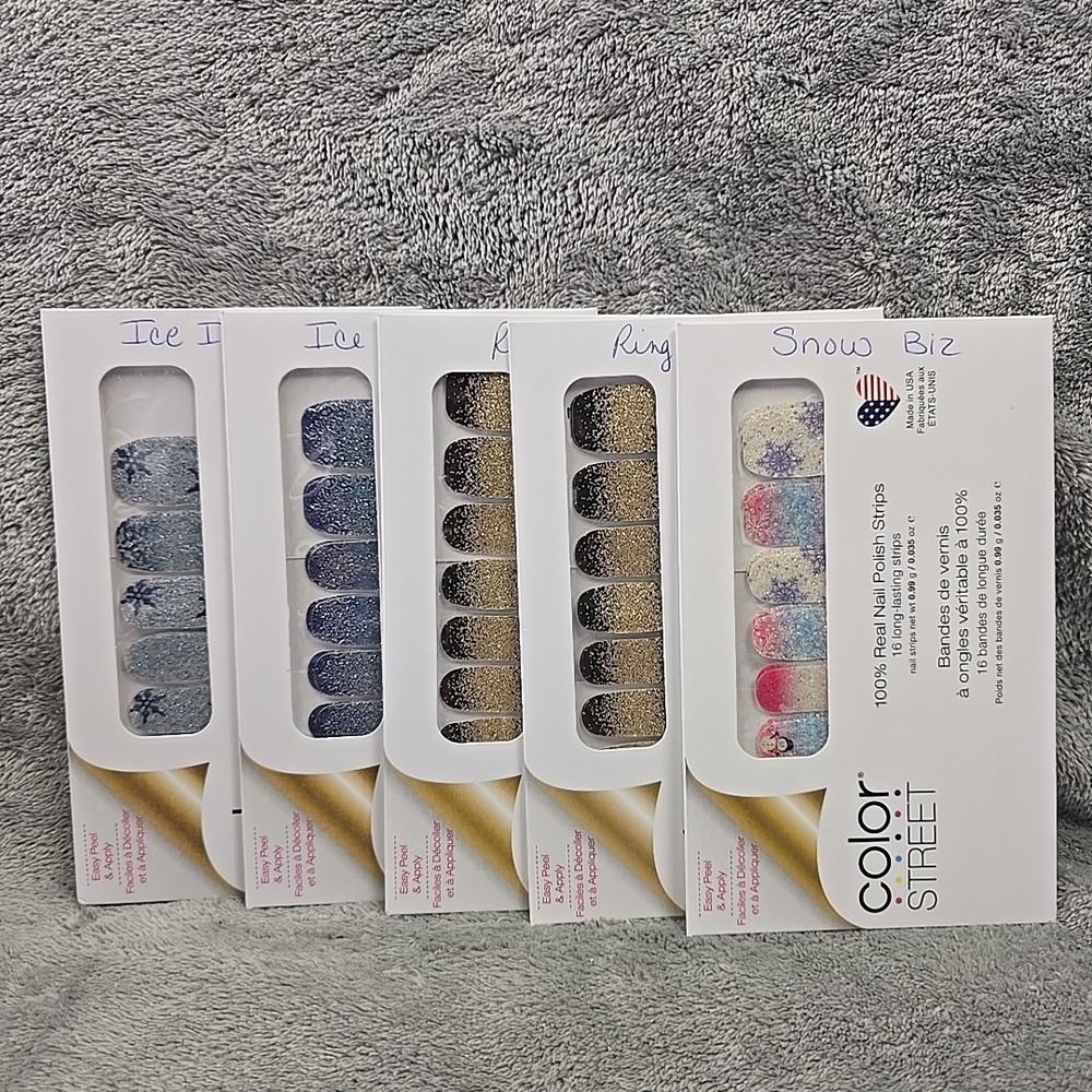 Lot Of 5 Color Street Real Nail Polish Strips New Year Winter Snow Ice Theme